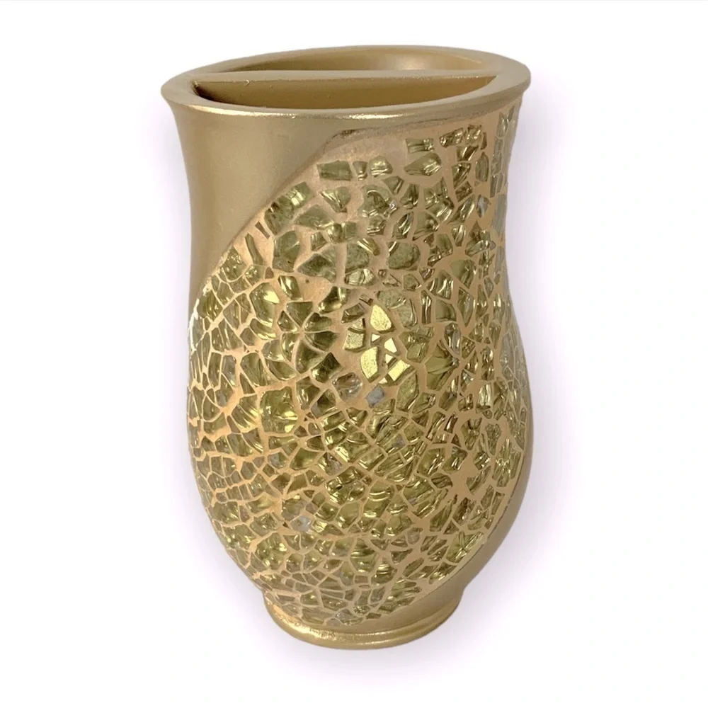 Champagne Gold Mosaic Glass Sparkle Sinatra Bath Accessory Matching 3 Piece Set